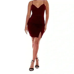 Emerald Sundae Wine Red Bodycon Mini Tulip Dress Size XS V Neck Sleeveless